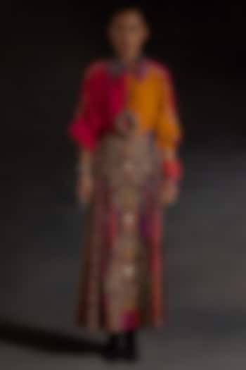 Hot Pink Mushroom Twill Embroidered Skirt Set by ASEEM KAPOOR at Pernia's Pop Up Shop