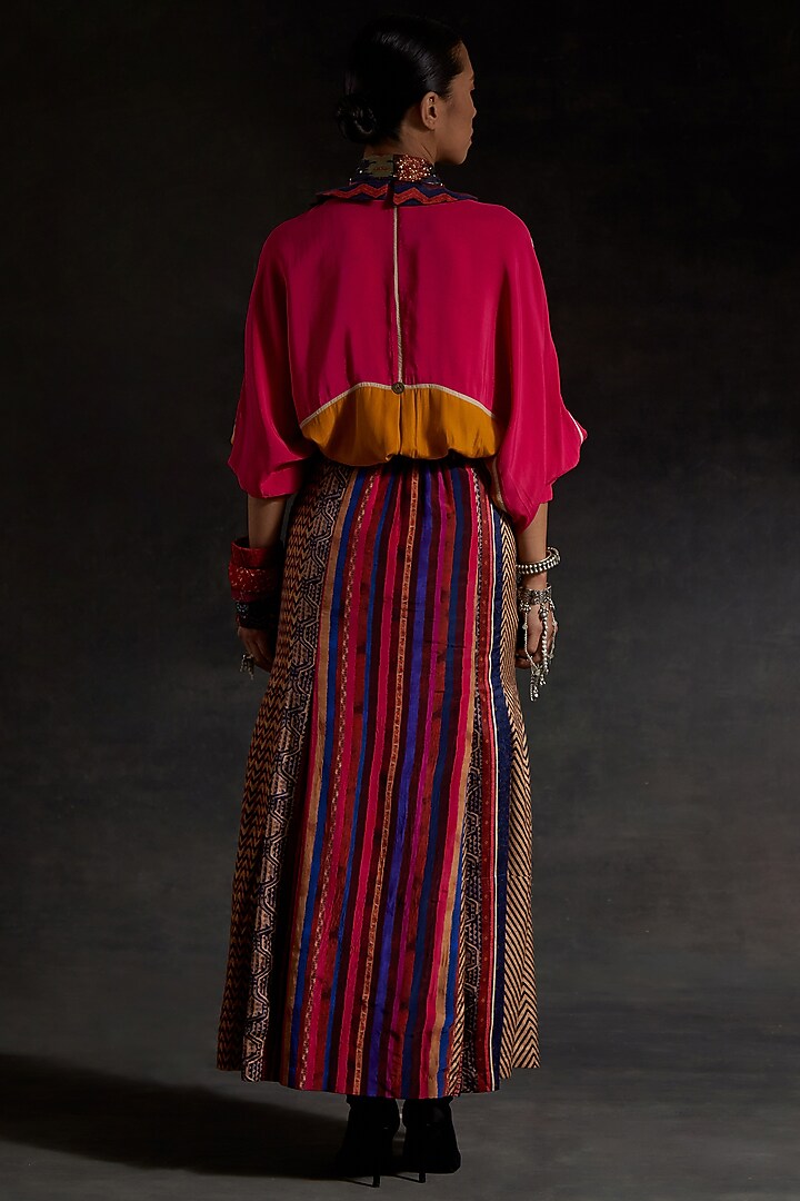 Hot Pink Mushroom Twill Embroidered Skirt Set by ASEEM KAPOOR at Pernia's Pop Up Shop