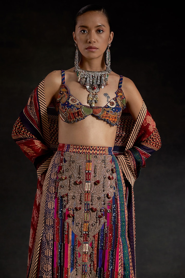 Multi-Colored Mushroom Twill Embroidered & Printed Skirt Set by ASEEM KAPOOR at Pernia's Pop Up Shop