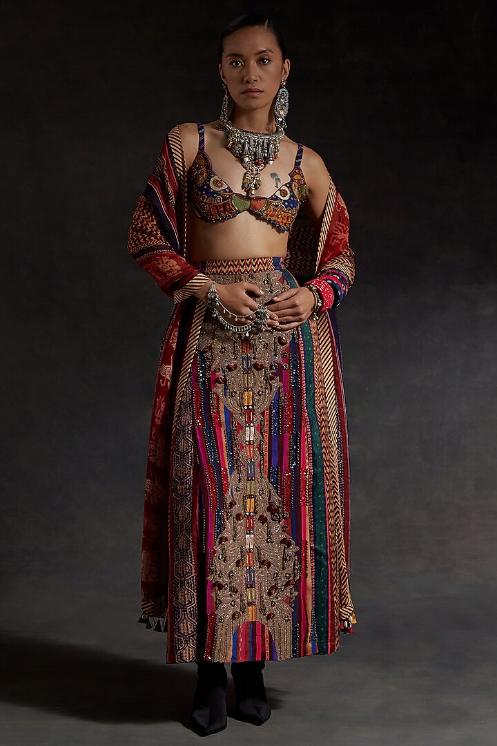 Multi-Colored Mushroom Twill Embroidered & Printed Skirt Set by ASEEM KAPOOR at Pernia's Pop Up Shop