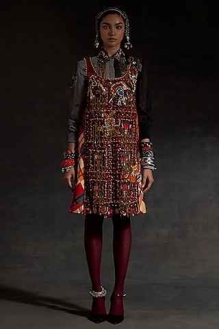 Multi-Colored Mushroom Twill Dress With Shirt by ASEEM KAPOOR