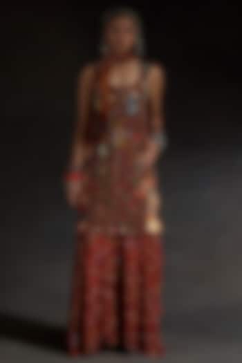 Multi-Colored Sheer Silk Printed & Embroidered Skirt Set by ASEEM KAPOOR at Pernia's Pop Up Shop