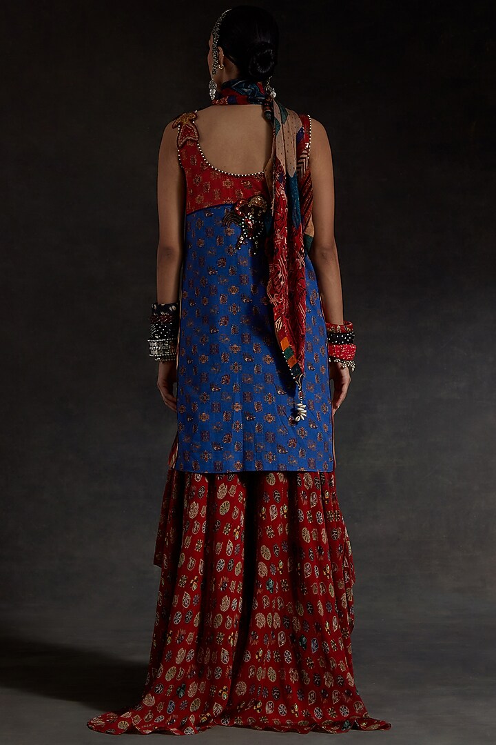 Multi-Colored Sheer Silk Printed & Embroidered Skirt Set by ASEEM KAPOOR at Pernia's Pop Up Shop