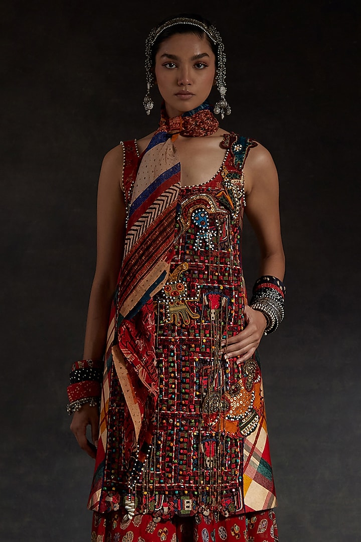 Multi-Colored Sheer Silk Printed & Embroidered Skirt Set by ASEEM KAPOOR at Pernia's Pop Up Shop