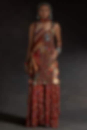 Multi-Colored Sheer Silk Printed & Embroidered Skirt Set by ASEEM KAPOOR at Pernia's Pop Up Shop