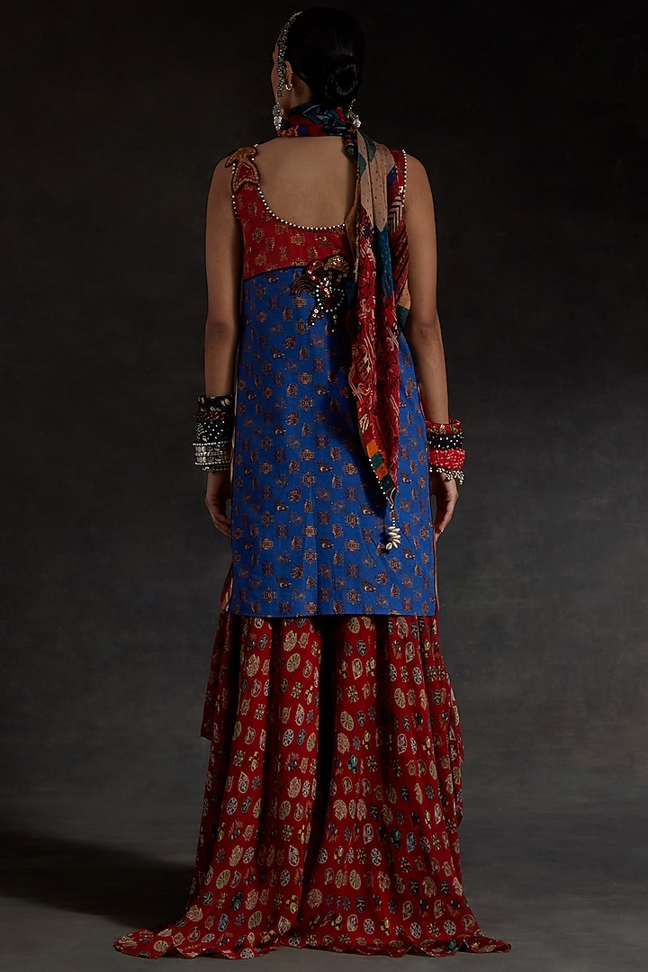 Multi-Colored Sheer Silk Printed & Embroidered Skirt Set by ASEEM KAPOOR at Pernia's Pop Up Shop