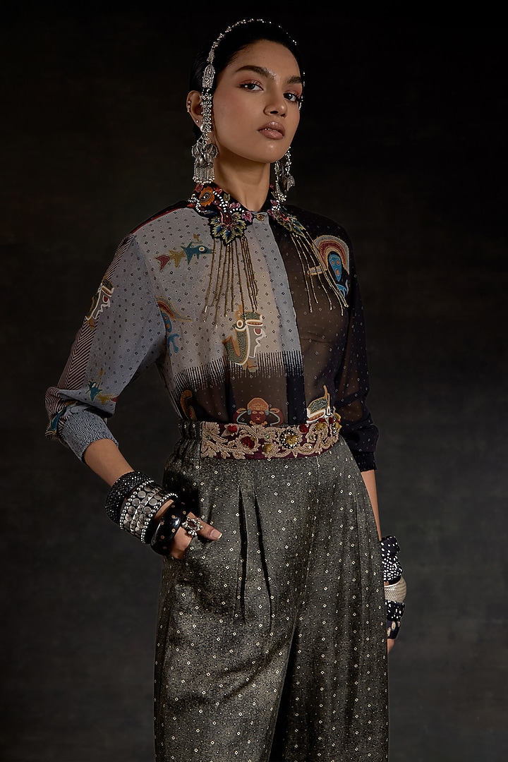 Surmai Black Mushroom Twill Printed Co-Ord Set by ASEEM KAPOOR at Pernia's Pop Up Shop