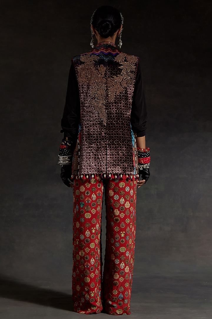 Multi-Colored Velvet Printed & Embroidered Jacket Set by ASEEM KAPOOR at Pernia's Pop Up Shop