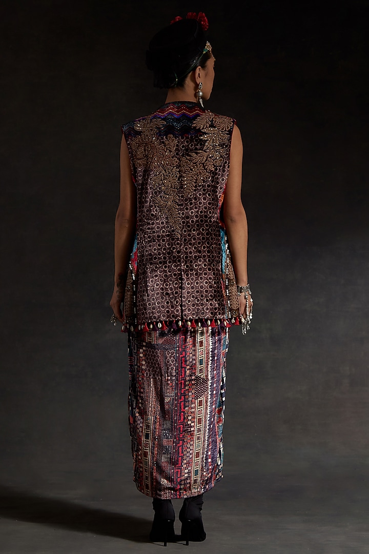 Multi-Colored Velvet Printed Maxi Party Wear Dress With Jacket by ASEEM KAPOOR at Pernia's Pop Up Shop