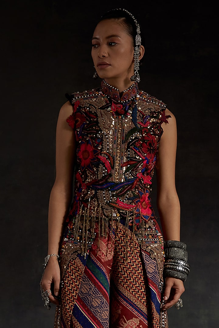 Multi-Colored Net & Mushroom Twill Printed Co-Ord Set by ASEEM KAPOOR at Pernia's Pop Up Shop