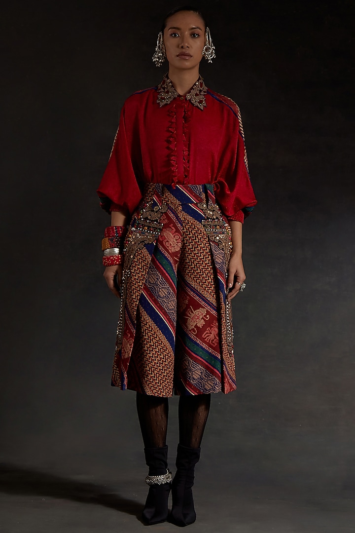 Multi-Colored Crushed Silk & Mushroom Twill Printed Co-Ord Set by ASEEM KAPOOR at Pernia's Pop Up Shop