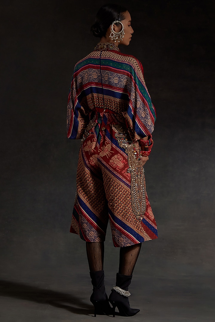 Multi-Colored Crushed Silk & Mushroom Twill Printed Co-Ord Set by ASEEM KAPOOR at Pernia's Pop Up Shop