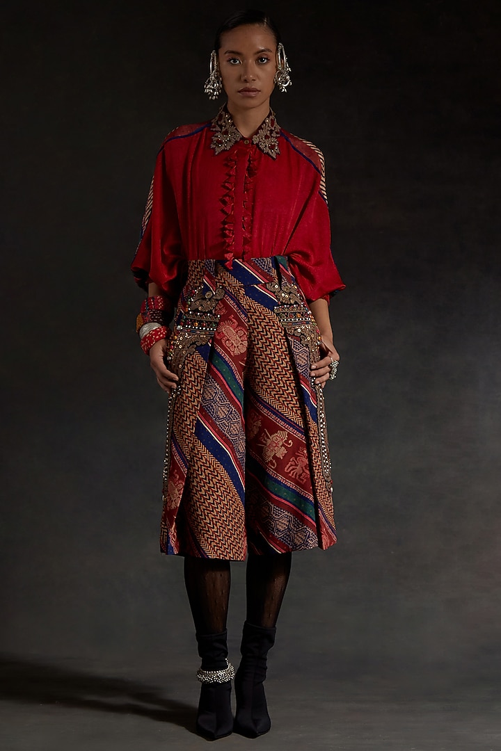 Multi-Colored Crushed Silk & Mushroom Twill Printed Co-Ord Set by ASEEM KAPOOR at Pernia's Pop Up Shop