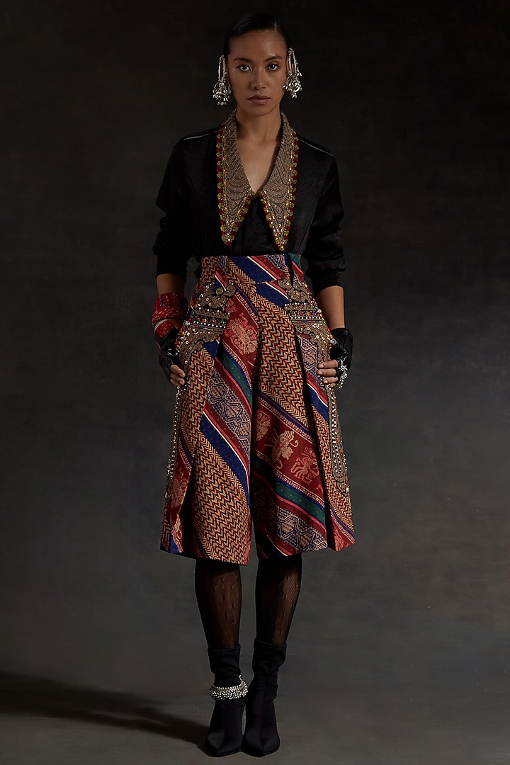 Multi-Colored Crushed Silk & Mushroom Twill Printed Co-Ord Set by ASEEM KAPOOR at Pernia's Pop Up Shop