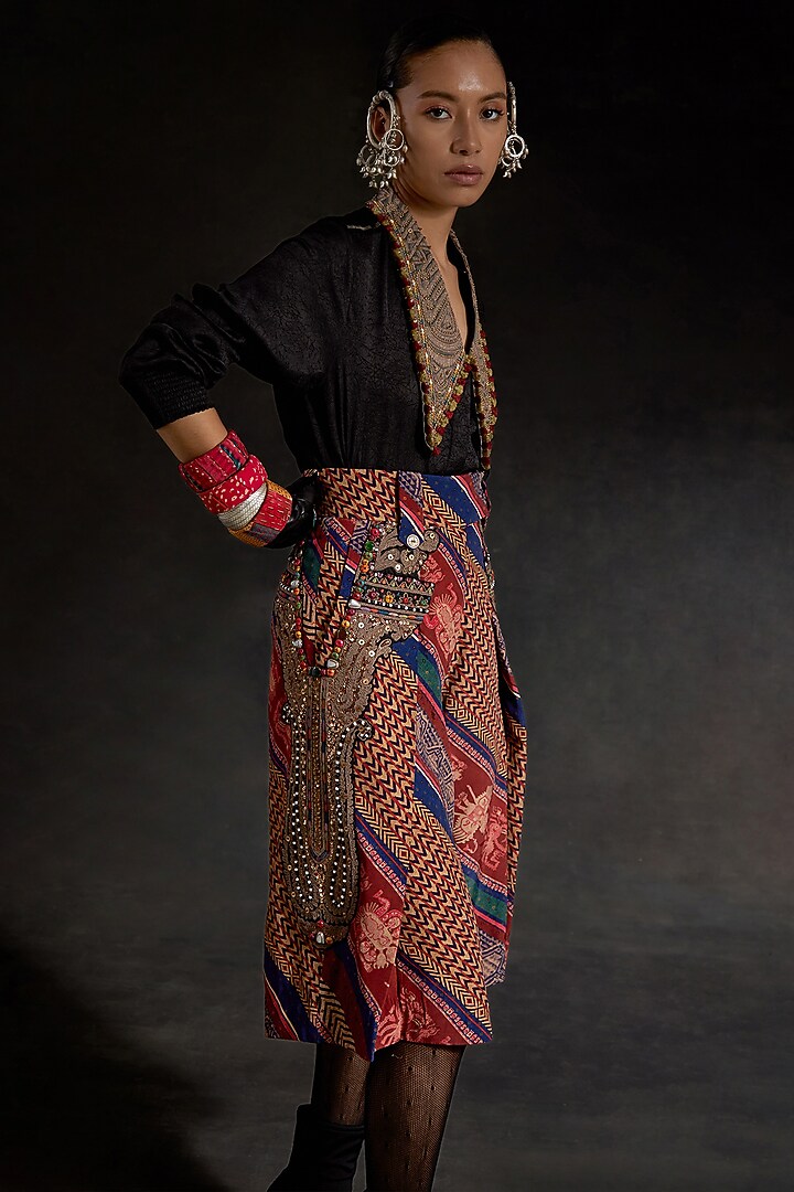 Multi-Colored Crushed Silk & Mushroom Twill Printed Co-Ord Set by ASEEM KAPOOR at Pernia's Pop Up Shop