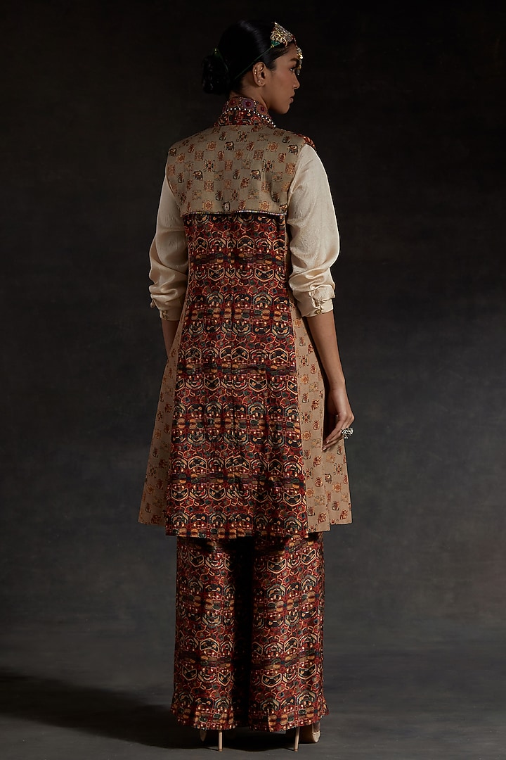 Ecru Beige Mushroom Twill Printed Textured Jacket Set by ASEEM KAPOOR at Pernia's Pop Up Shop