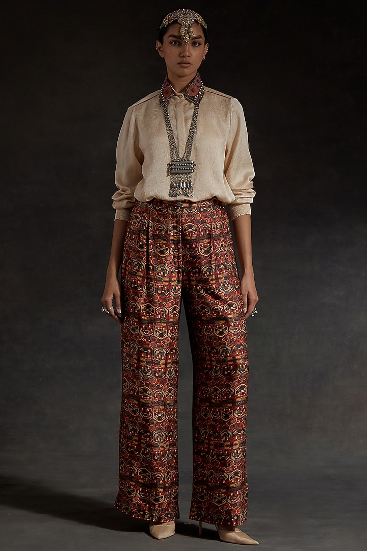 Ecru Beige Mushroom Twill Printed Textured Jacket Set by ASEEM KAPOOR at Pernia's Pop Up Shop