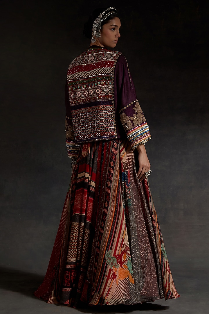 Multi-Colored Crush Silk Printed Jacket Set by ASEEM KAPOOR at Pernia's Pop Up Shop
