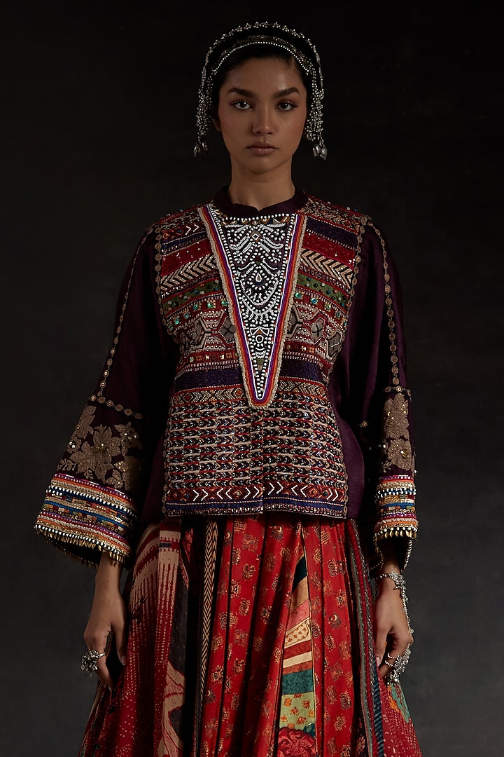 Multi-Colored Crush Silk Printed Jacket Set by ASEEM KAPOOR at Pernia's Pop Up Shop