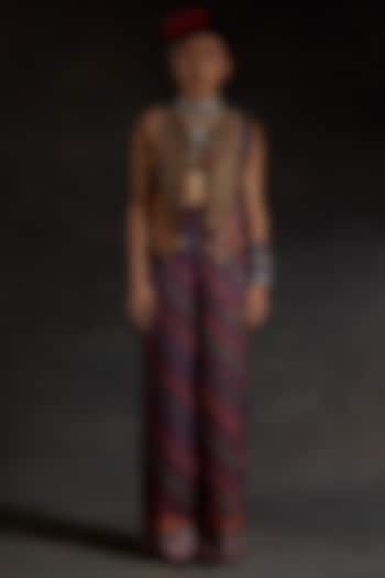 Multi-Colored Mushroom Twill Printed Gilet Set by ASEEM KAPOOR at Pernia's Pop Up Shop