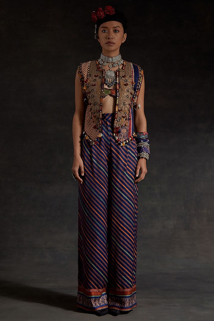 Multi-Colored Mushroom Twill Printed Gilet Set by ASEEM KAPOOR at Pernia's Pop Up Shop