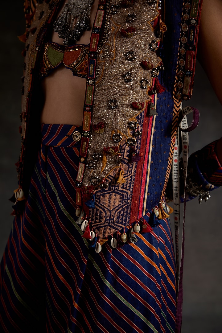Multi-Colored Mushroom Twill Printed Gilet Set by ASEEM KAPOOR at Pernia's Pop Up Shop