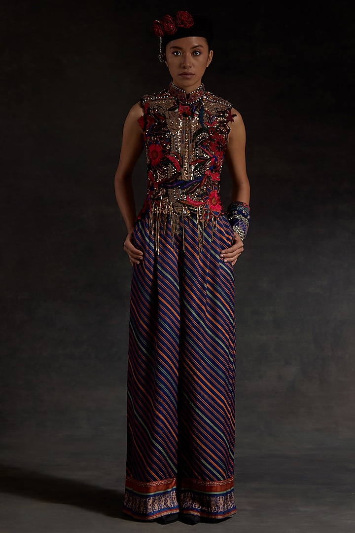 Multi-Colored Net Applique Embroidered Co-Ord Set by ASEEM KAPOOR at Pernia's Pop Up Shop