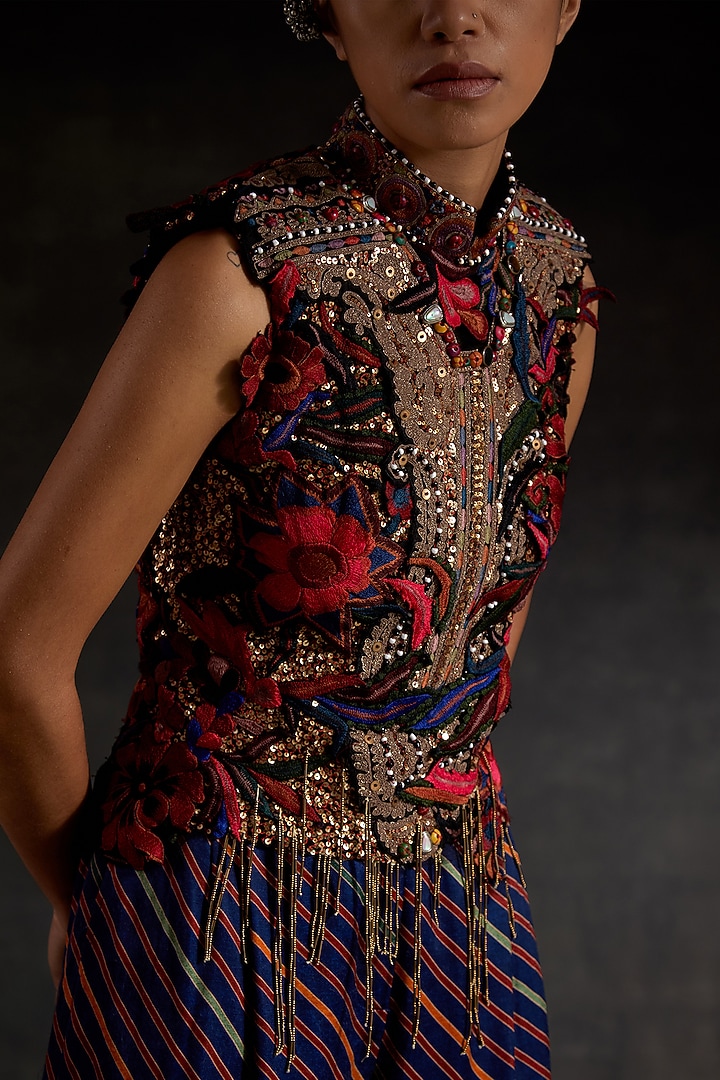 Multi-Colored Net Applique Embroidered Co-Ord Set by ASEEM KAPOOR at Pernia's Pop Up Shop