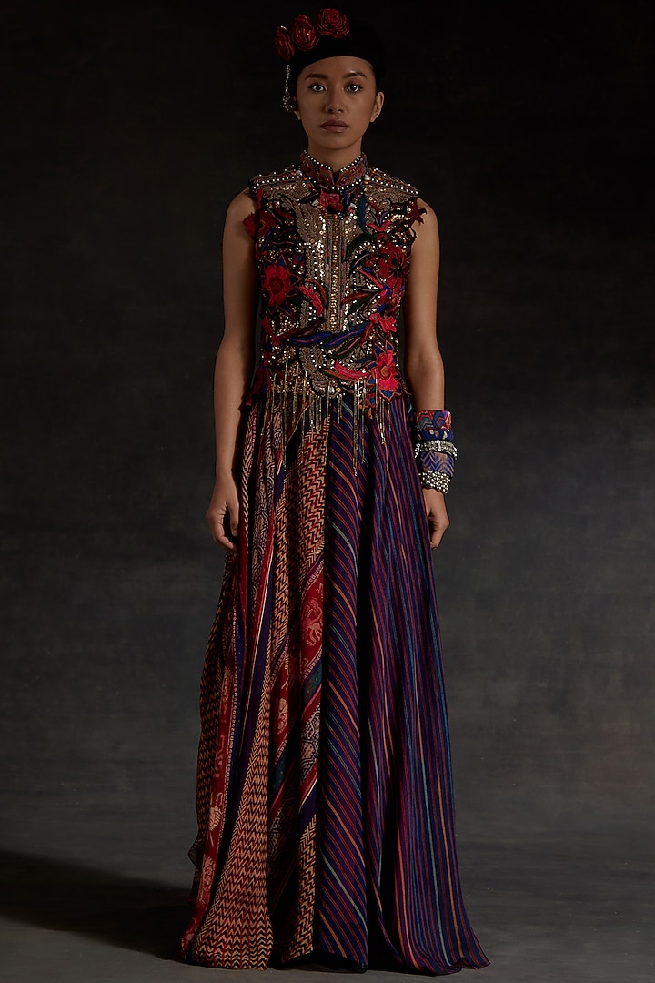 Multi-Colored Sheer Silk Printed Skirt Set by ASEEM KAPOOR at Pernia's Pop Up Shop