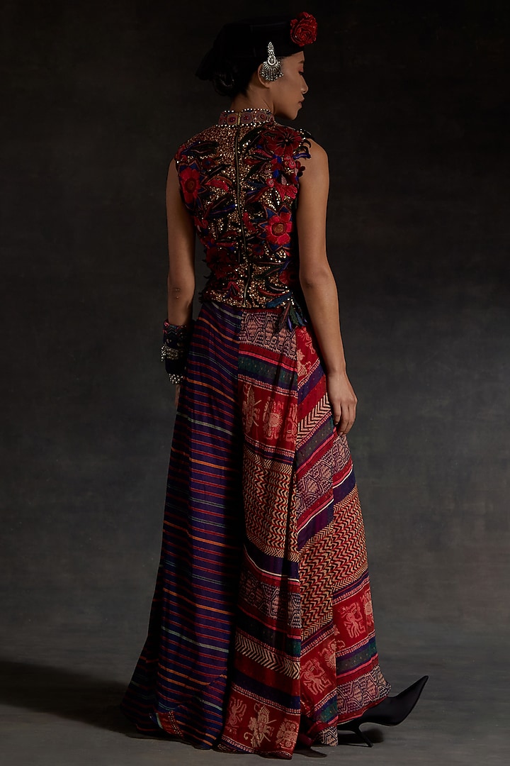 Multi-Colored Sheer Silk Printed Skirt Set by ASEEM KAPOOR at Pernia's Pop Up Shop