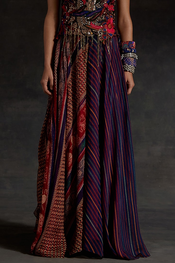 Multi-Colored Sheer Silk Printed Skirt Set by ASEEM KAPOOR at Pernia's Pop Up Shop
