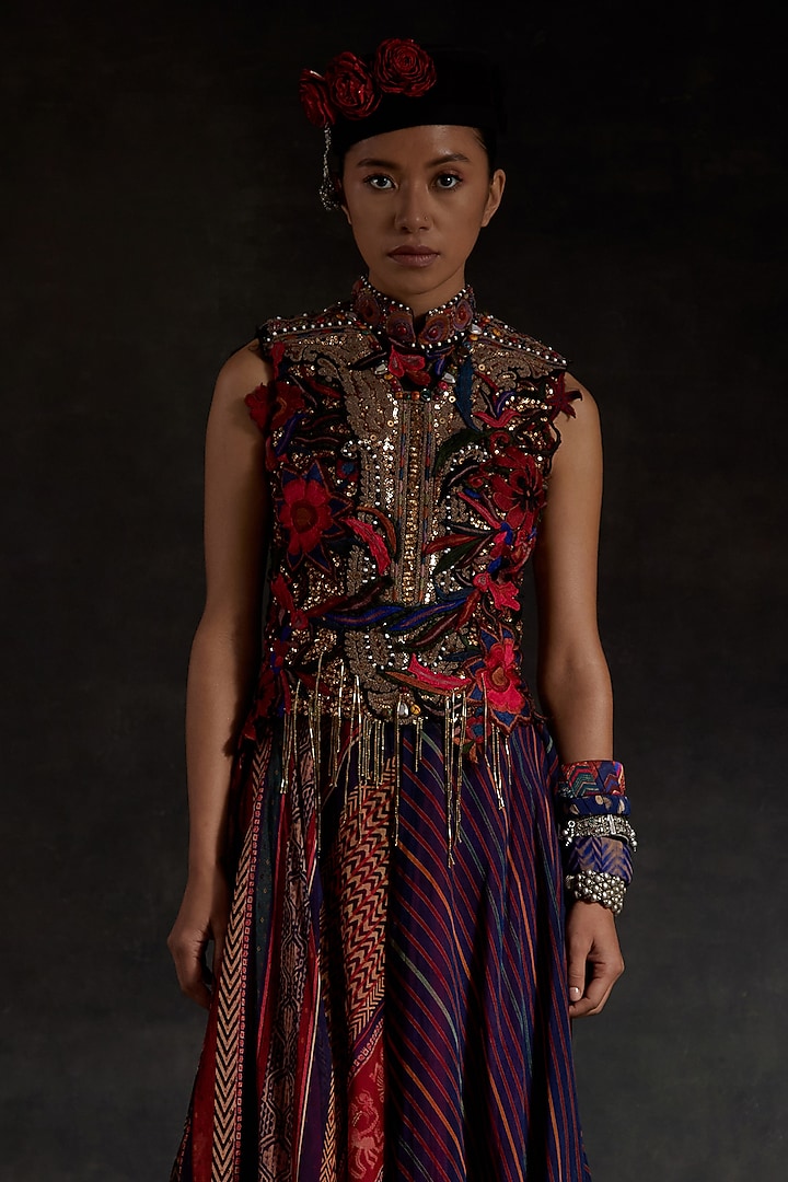 Multi-Colored Sheer Silk Printed Skirt Set by ASEEM KAPOOR at Pernia's Pop Up Shop