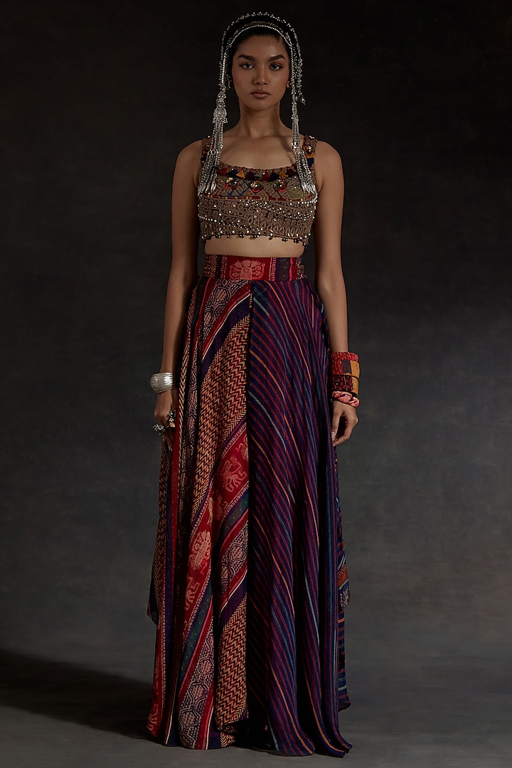 Multi-Colored Sheer Silk Printed Skirt Set by ASEEM KAPOOR at Pernia's Pop Up Shop