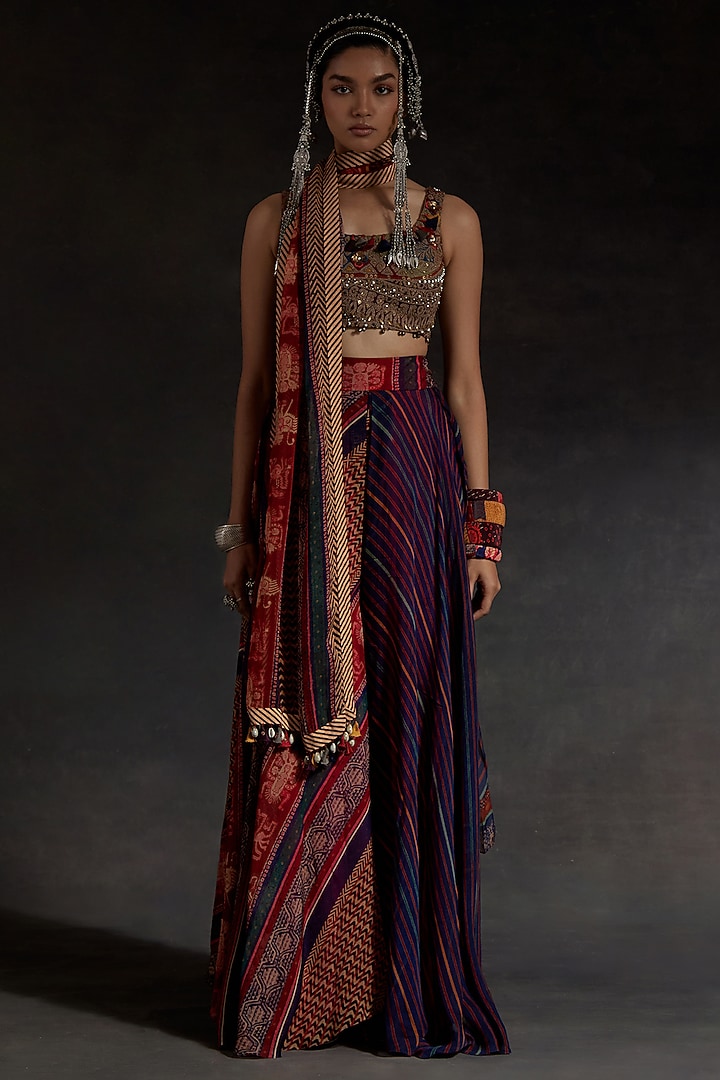 Multi-Colored Sheer Silk Printed Skirt Set by ASEEM KAPOOR at Pernia's Pop Up Shop