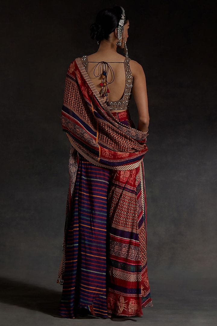 Multi-Colored Sheer Silk Printed Skirt Set by ASEEM KAPOOR at Pernia's Pop Up Shop