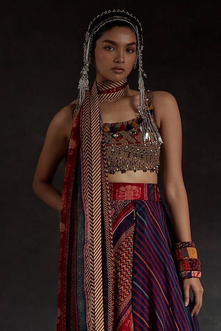 Multi-Colored Sheer Silk Printed Skirt Set by ASEEM KAPOOR at Pernia's Pop Up Shop