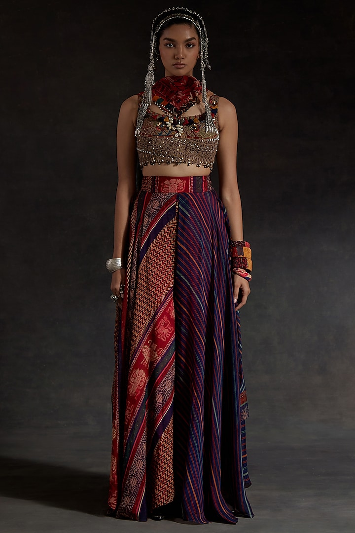 Multi-Colored Sheer Silk Printed Skirt Set by ASEEM KAPOOR at Pernia's Pop Up Shop
