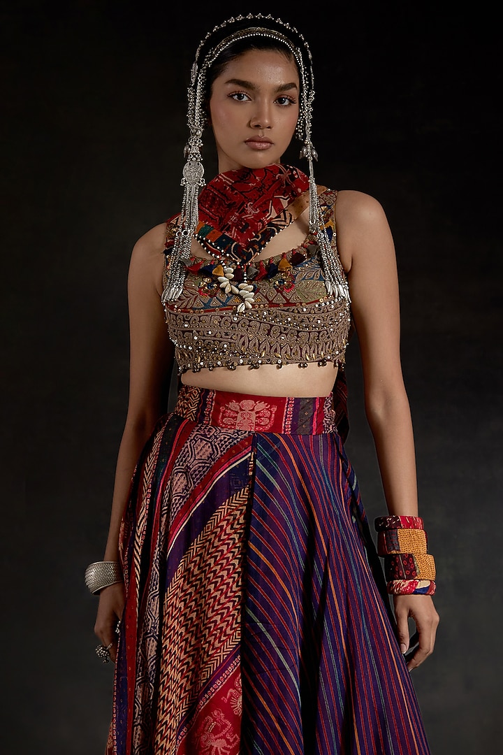 Multi-Colored Sheer Silk Printed Skirt Set by ASEEM KAPOOR at Pernia's Pop Up Shop