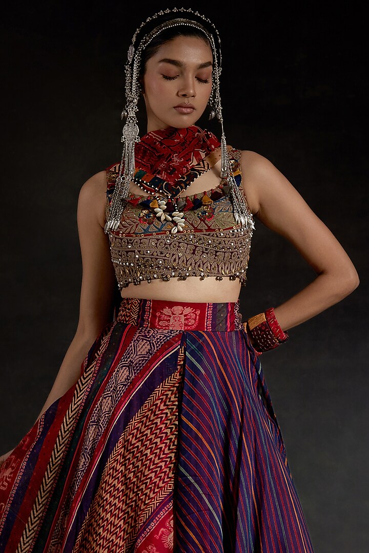 Multi-Colored Sheer Silk Printed Skirt Set by ASEEM KAPOOR at Pernia's Pop Up Shop