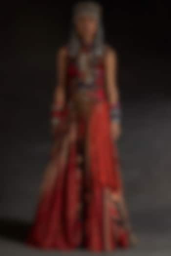 Multi-Colored Sheer Silk Printed Layered Skirt Set by ASEEM KAPOOR at Pernia's Pop Up Shop