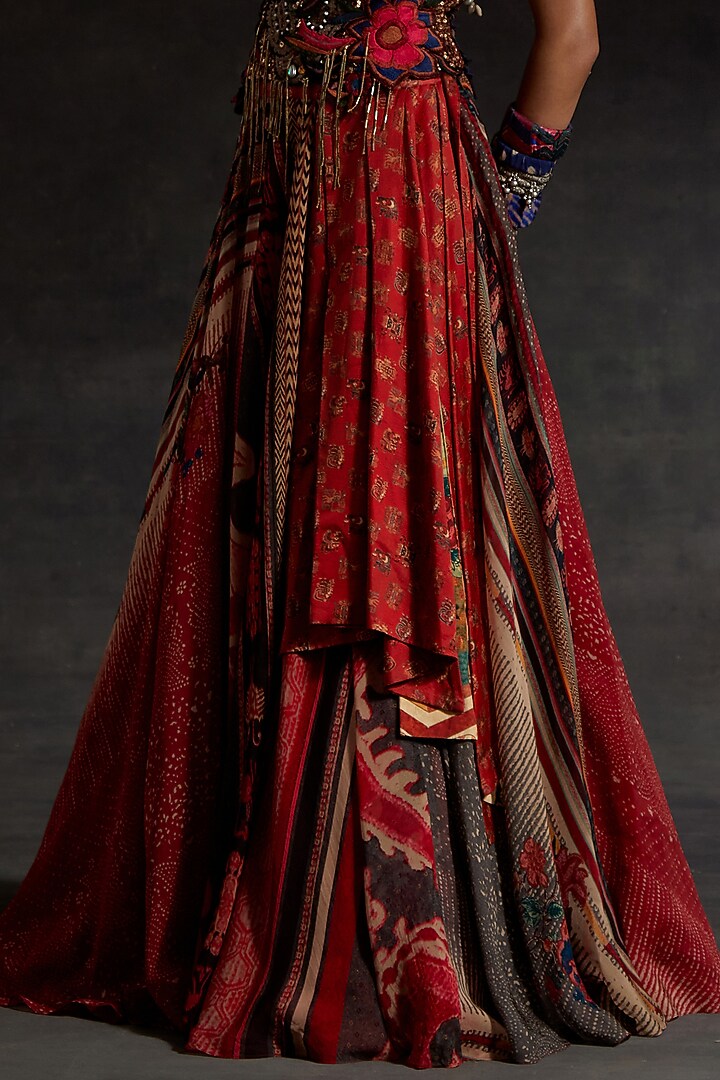 Multi-Colored Sheer Silk Printed Layered Skirt Set by ASEEM KAPOOR at Pernia's Pop Up Shop