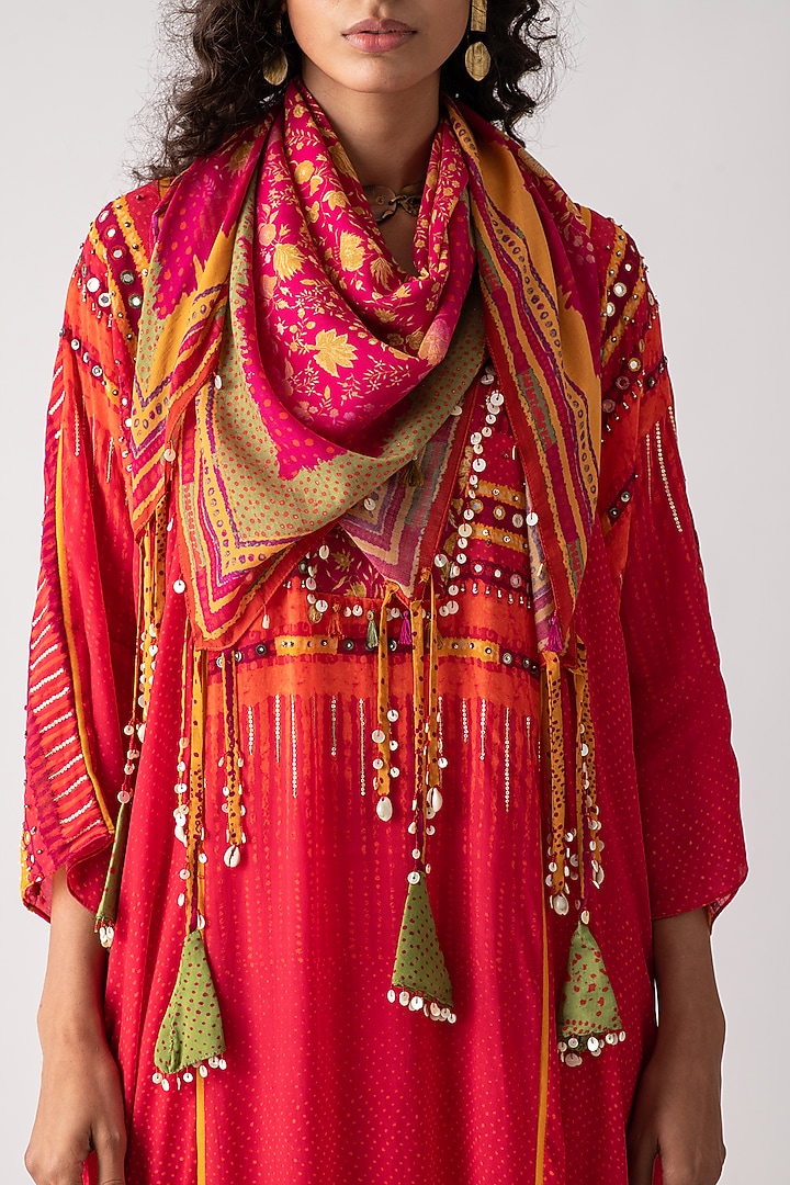 Red Violet Printed Scarf by ASEEM KAPOOR at Pernia's Pop Up Shop