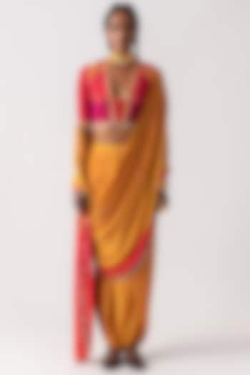 Yellow Topaz Draped Saree by ASEEM KAPOOR at Pernia's Pop Up Shop