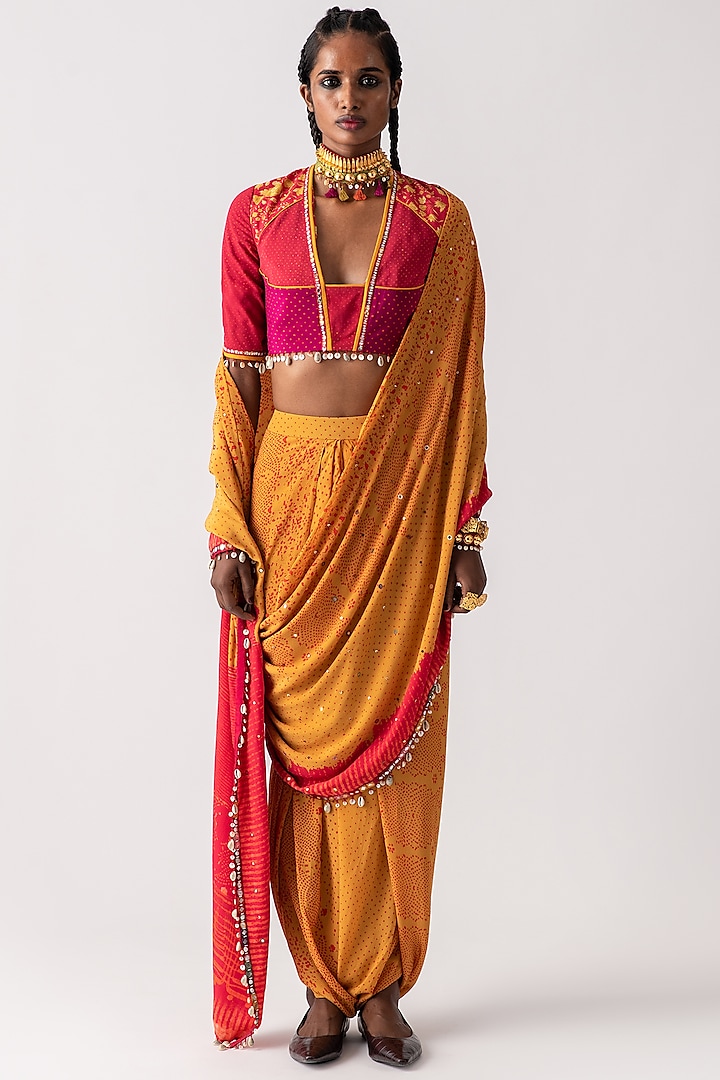 Yellow Topaz Draped Saree by ASEEM KAPOOR at Pernia's Pop Up Shop