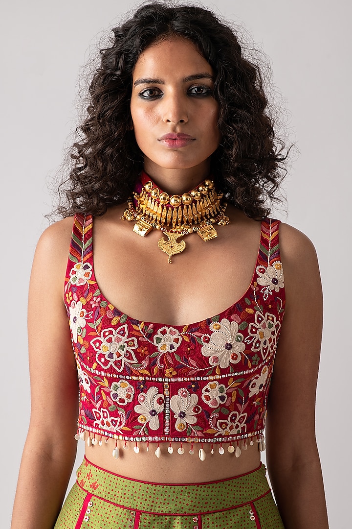 Shocking Pink Embroidered Blouse by ASEEM KAPOOR