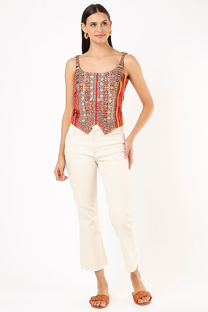 Multi-Colored Striped Corset Blouse by ASEEM KAPOOR