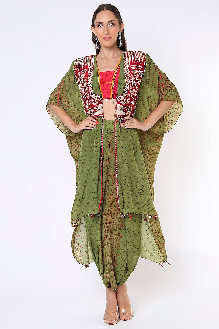 Mehendi Green Embroidered Long Jacket Set by Aseem kapoor