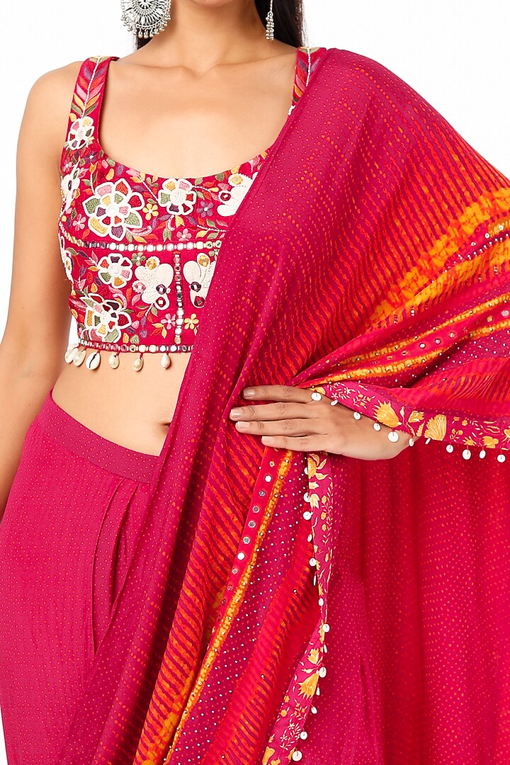 Fuchsia Natural Crepe Textured Printed Drape Wedding Saree Set by Aseem kapoor at Pernia's Pop Up Shop