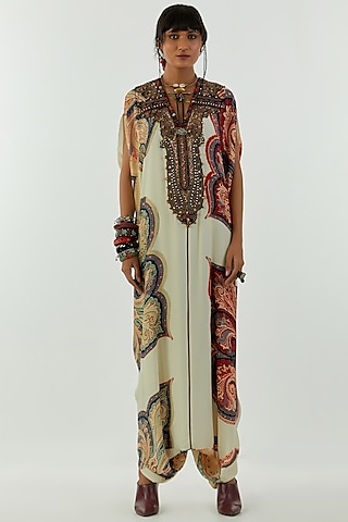 Multi-Colored Natural Crepe Printed Kaftan Jumpsuit by ASEEM KAPOOR