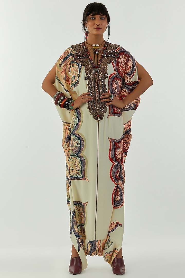 Multi-Colored Natural Crepe Printed Kaftan Jumpsuit by ASEEM KAPOOR at Pernia's Pop Up Shop